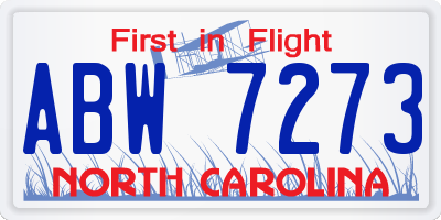 NC license plate ABW7273