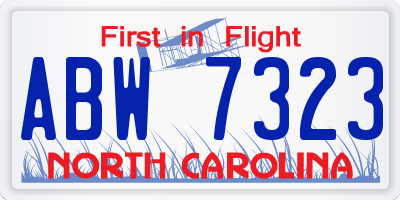 NC license plate ABW7323