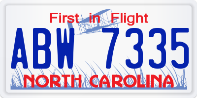 NC license plate ABW7335
