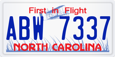 NC license plate ABW7337
