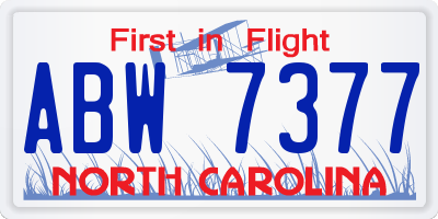 NC license plate ABW7377