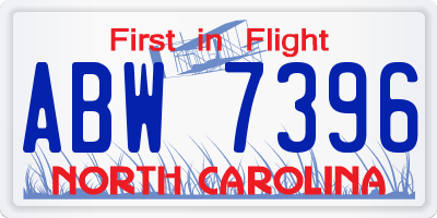 NC license plate ABW7396