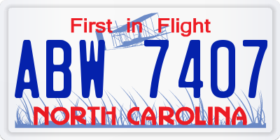 NC license plate ABW7407