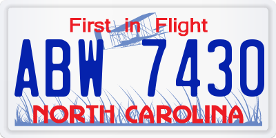 NC license plate ABW7430