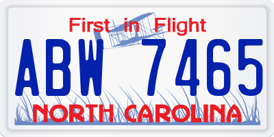 NC license plate ABW7465