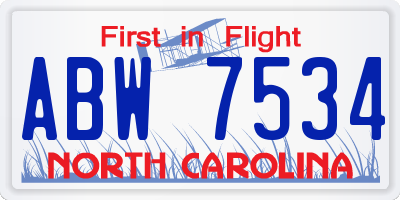 NC license plate ABW7534