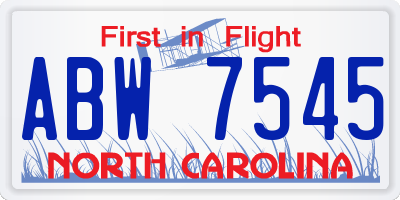 NC license plate ABW7545