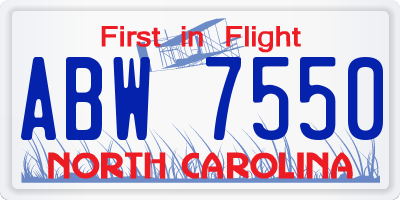 NC license plate ABW7550