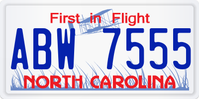 NC license plate ABW7555