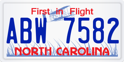 NC license plate ABW7582