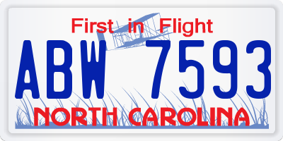 NC license plate ABW7593