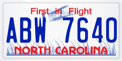 NC license plate ABW7640