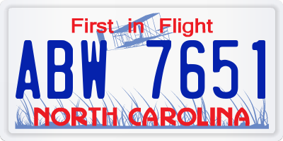 NC license plate ABW7651