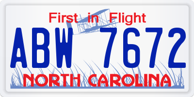 NC license plate ABW7672