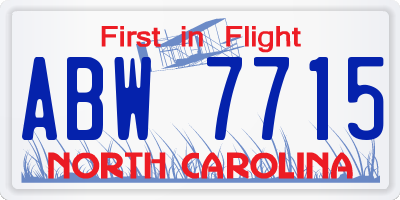 NC license plate ABW7715