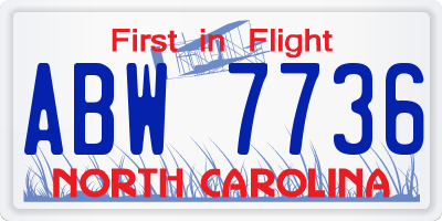 NC license plate ABW7736