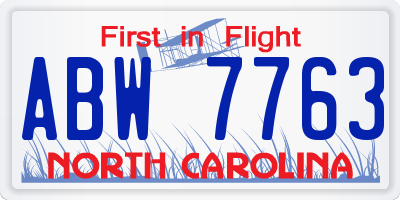 NC license plate ABW7763