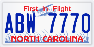 NC license plate ABW7770