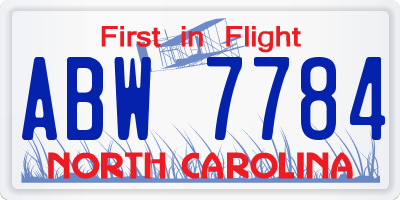 NC license plate ABW7784