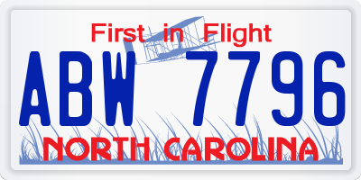 NC license plate ABW7796