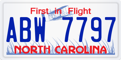 NC license plate ABW7797