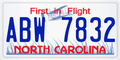 NC license plate ABW7832