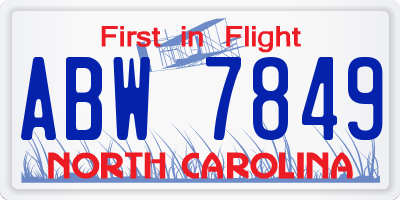 NC license plate ABW7849