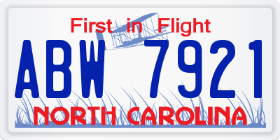 NC license plate ABW7921