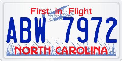 NC license plate ABW7972