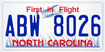 NC license plate ABW8026