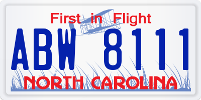 NC license plate ABW8111