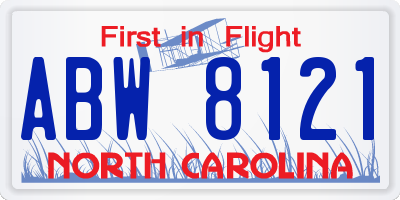 NC license plate ABW8121