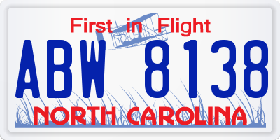 NC license plate ABW8138