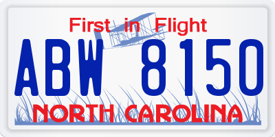 NC license plate ABW8150