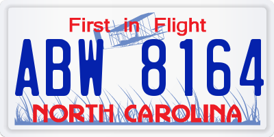 NC license plate ABW8164