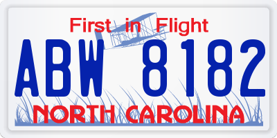 NC license plate ABW8182