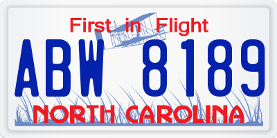 NC license plate ABW8189