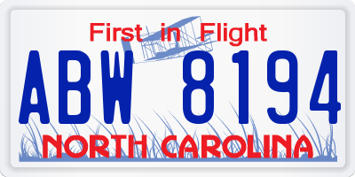 NC license plate ABW8194