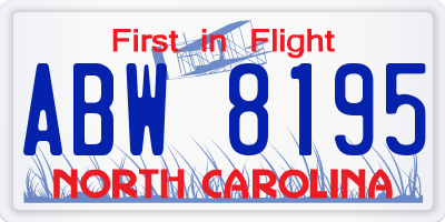 NC license plate ABW8195