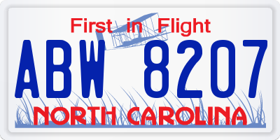 NC license plate ABW8207