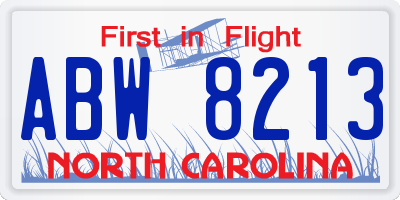 NC license plate ABW8213
