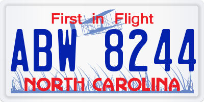 NC license plate ABW8244