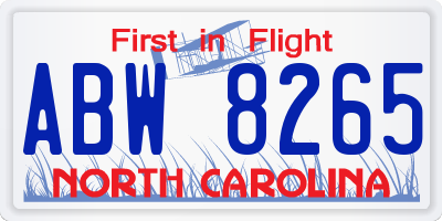 NC license plate ABW8265