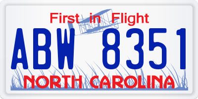 NC license plate ABW8351