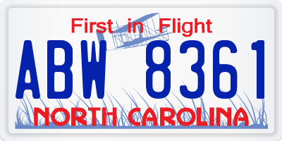 NC license plate ABW8361
