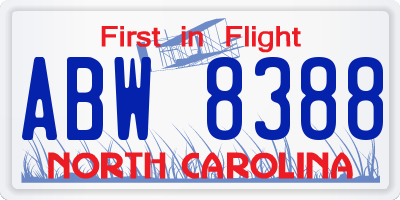 NC license plate ABW8388