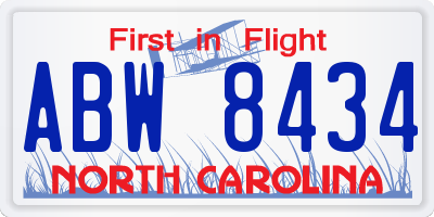 NC license plate ABW8434