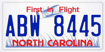 NC license plate ABW8445
