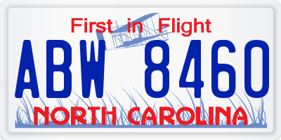 NC license plate ABW8460