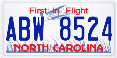 NC license plate ABW8524